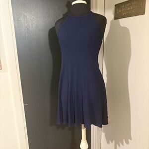 Anthropologie Chic Navy Blue Halter Racerback Ribbed Mini Dress